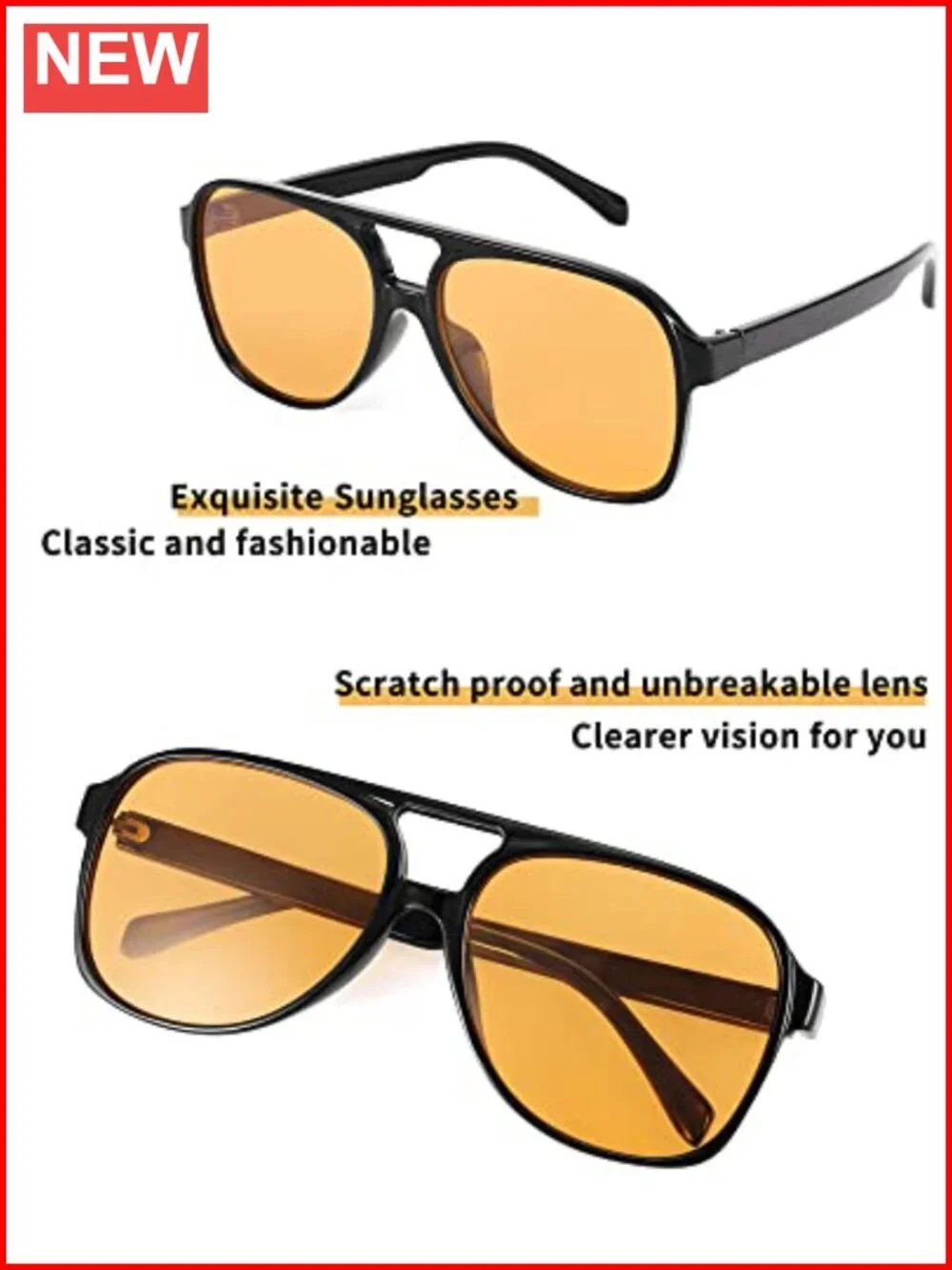 Vintage Retro Aviator Sunglasses Large Square Frame Lightweight UV400 Protection